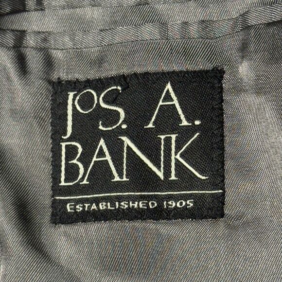 Vntg JOS A BANK Gray black small Houndstooth Suit 44R Wool Pants 37x 28.5 - Picture 5 of 13